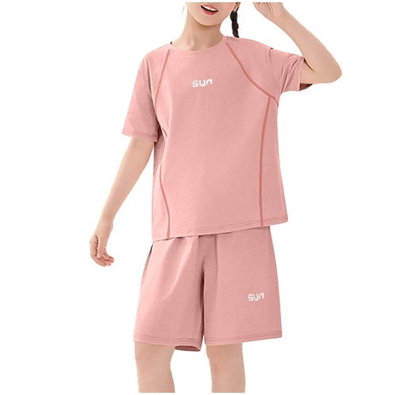 NAISIBABY Girls Active Outfit Sets, Baggy Fit Short Sleeve T-Shirt and Shorts 2-Piece Kids Casual Activewear Clothes Pink Size 12