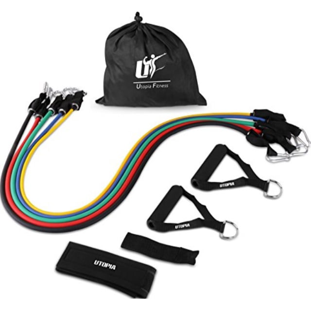 Utopia Fitness Resistance Bands with Handles, Resistance Fitness Bands Set, 5 Workout Bands 1050 lbs, Exercise Bands with Handles, Home Gym Equipment with 1 Door Anchor, 2 Ankle Straps & Carry Bag