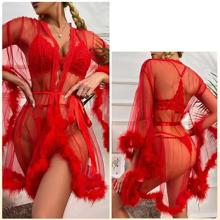 

Aueoe Bath Robes Female Terry Cloth Robes For Women Women s Nightgown Sexy Gauze Perspective Splicing Large Sleeve Bathrobe Clearance