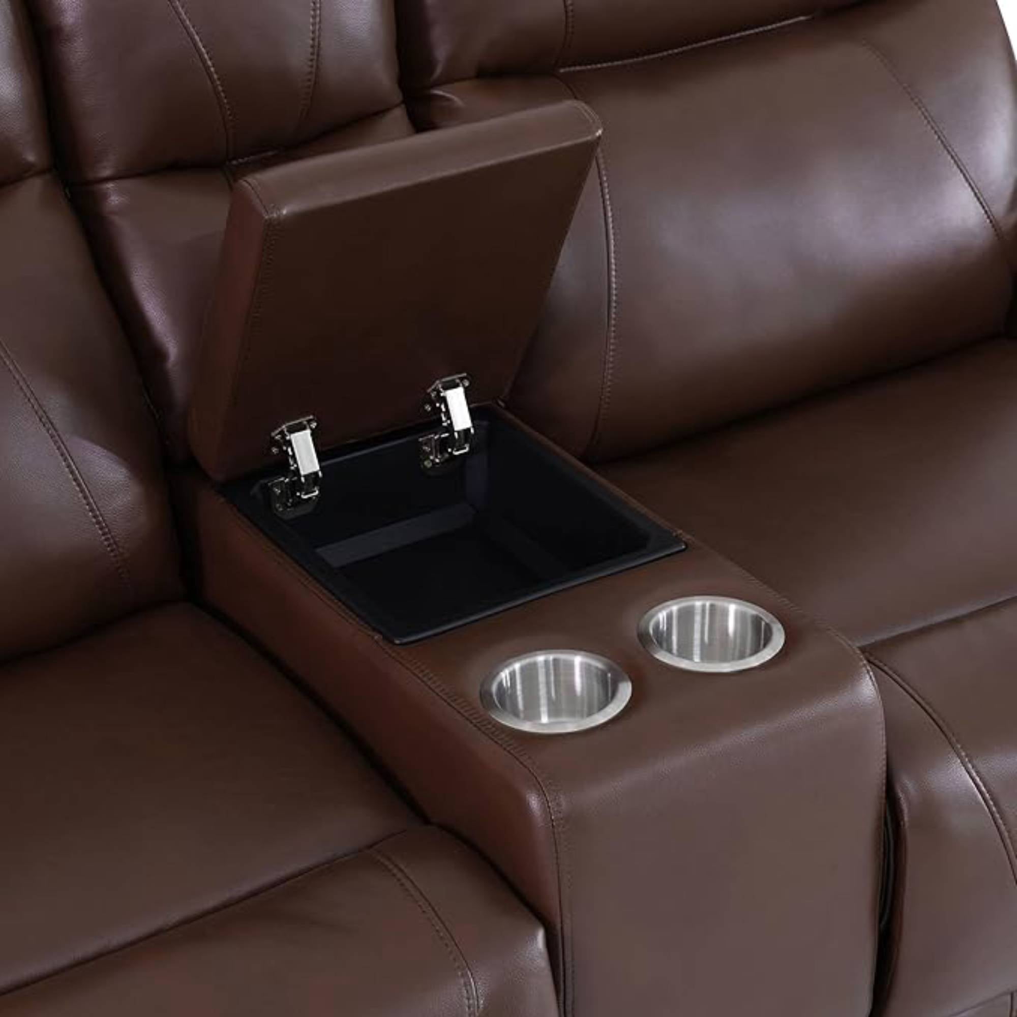 Electric Recliner Loveseat Chair Leather Power Recliner Couches with Led Light, USB Ports for Adults Living Room, Brown