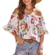 thumbnail image 1 of Blusa con hombros descubiertos para mujer, manga corta, estampado floral, ribete con volantes, correa para el hombro, Top de verano blanco XXL, 1 of 8
