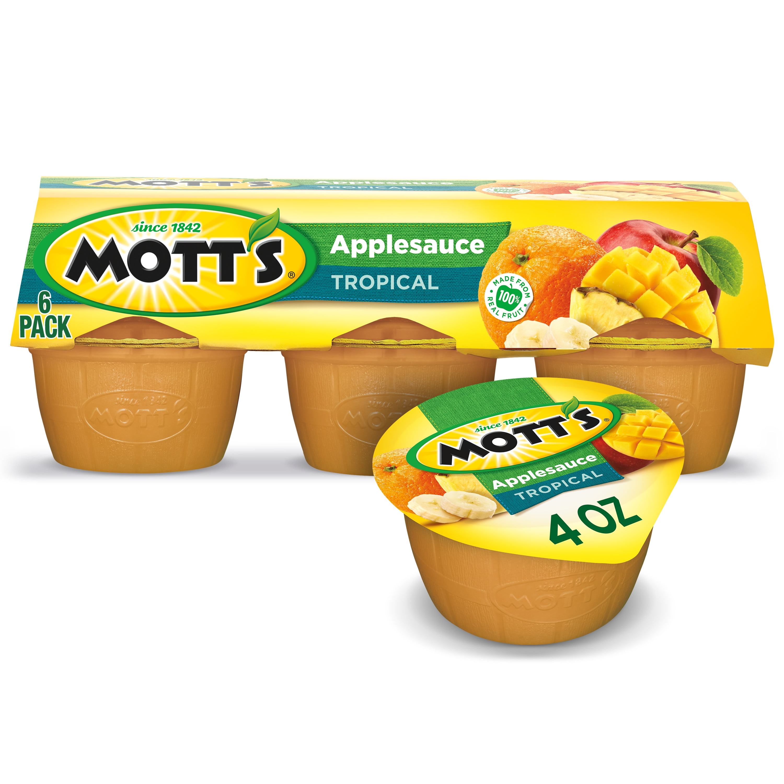 (6 Pack) Mott's Tropical Applesauce Cups, 4 oz