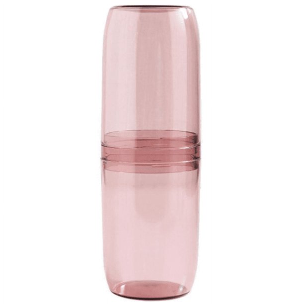 Caja de almacenamiento para cepillos de dientes de viaje, vaso portátil para cepillos de dientes, taza de lavado, juego de vasos para enjuague bucal, caja para cepillos de dientes de viaje, color rosa oso de fresa Electrónica