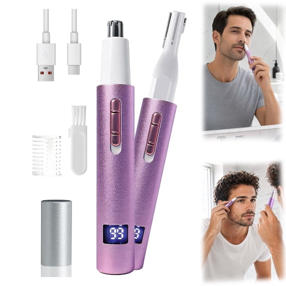 Nose Hair Trimmer for Men Women, 2 in 1 Painless Rechargeable Eyebrow Nose Epilator with LED Display Dual Edge Blades