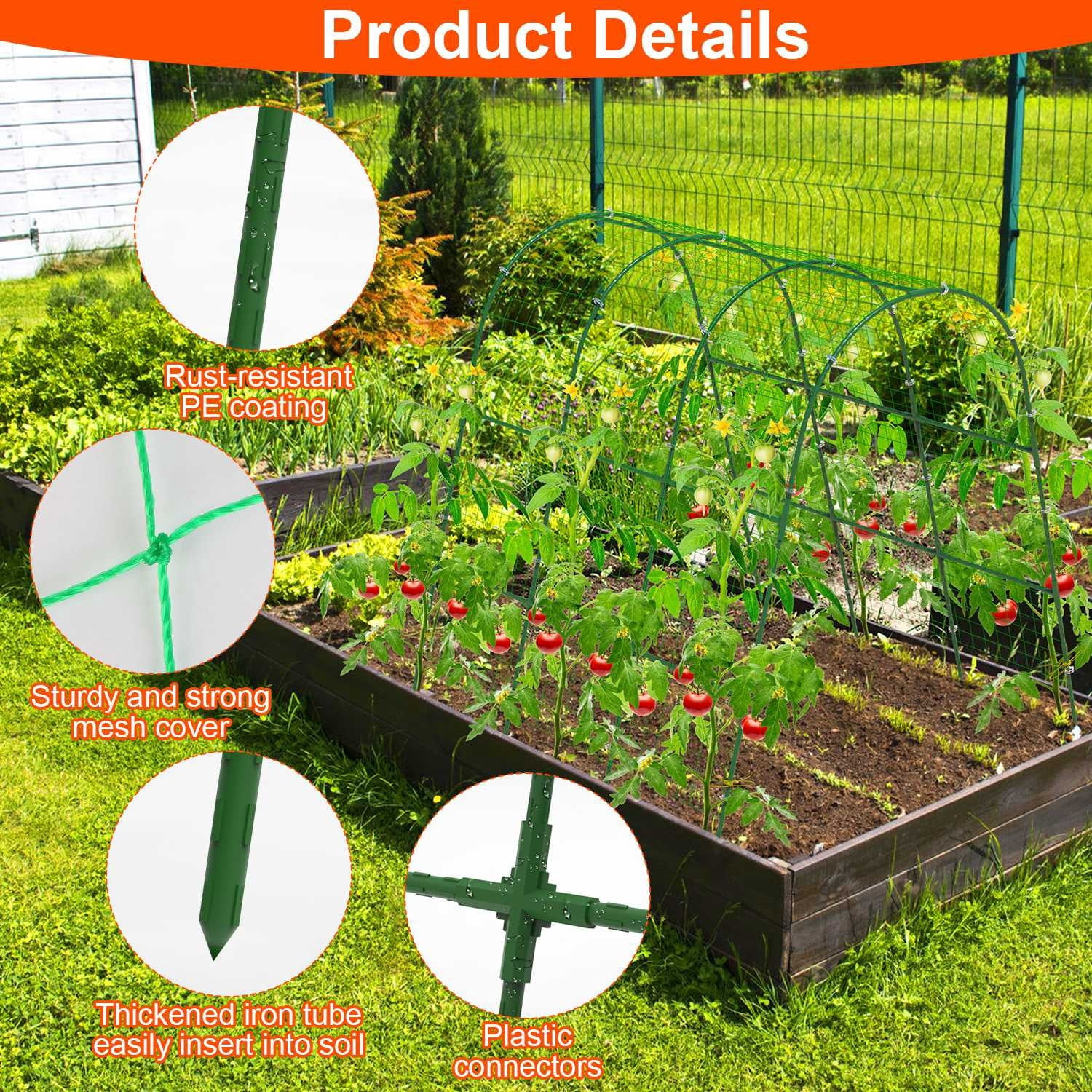 U-Shaped Garden Arch Trellis for Climbing Plants,49.6x47.2in Adjustable Width(15.7-45.2in), Rustproof Iron Cucumber Trellis with Mesh Cover & All Installation Kits,Easy Assembly for Raised Garden Bed
