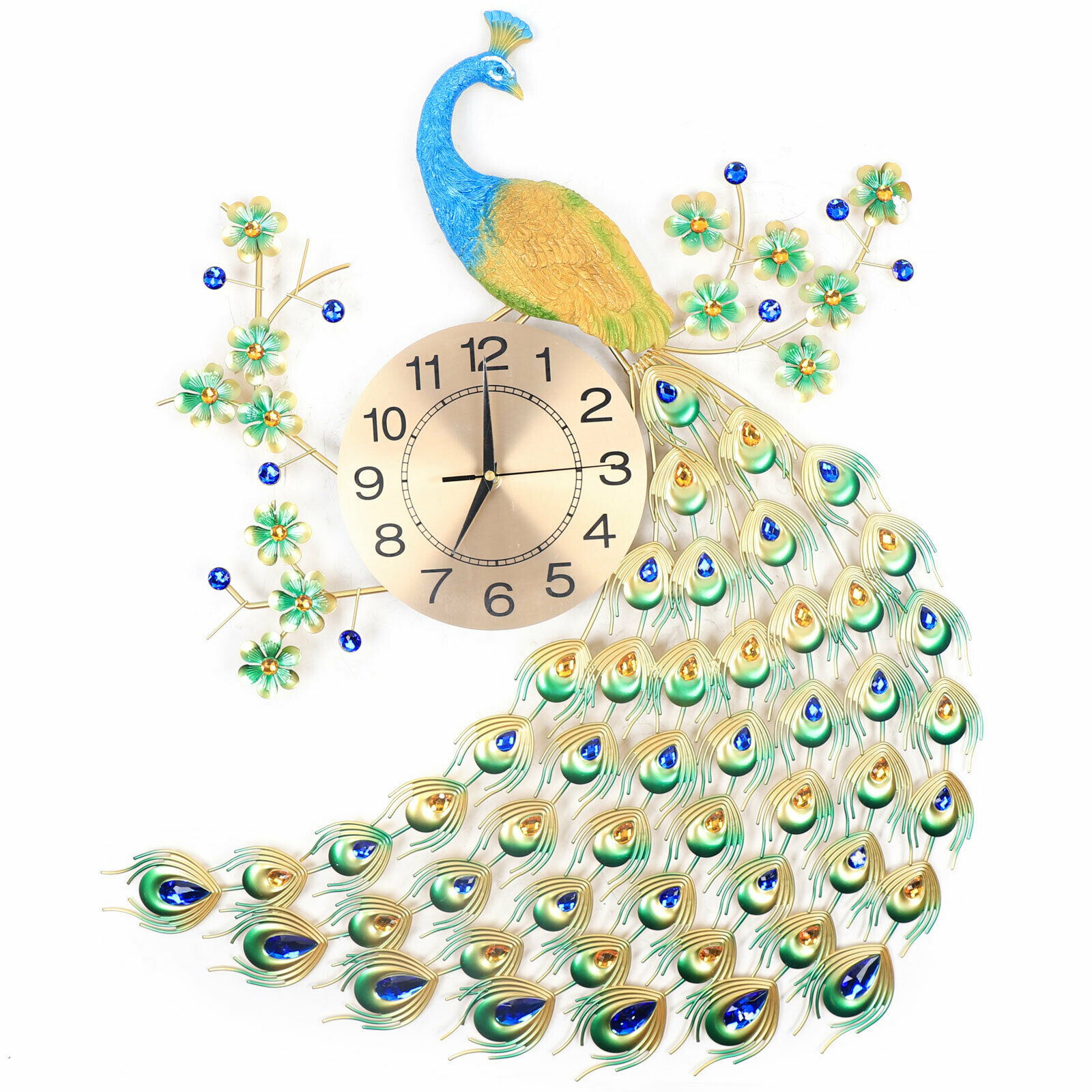 DENEST 8.26" 3D Peacock Shape Wall Clock Large Living Room Wall Watch Decoration Art