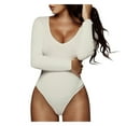 thumbnail image 1 of Birdeem Justaucorps Blouse Haut Combinaison Barboteuses Tenues de Boîte de Nuit pour Femmes Aguichant Uni à Col en V à Manches Longues, 1 of 5