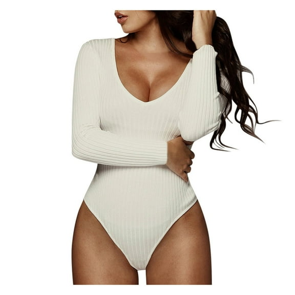 Awdenio Plus Size Womens Pants Clearance Women's Sexy Solid V-Neck Long Sleeve Bodysuit Blouse Top Jumpsuit Rompers Club Outfits