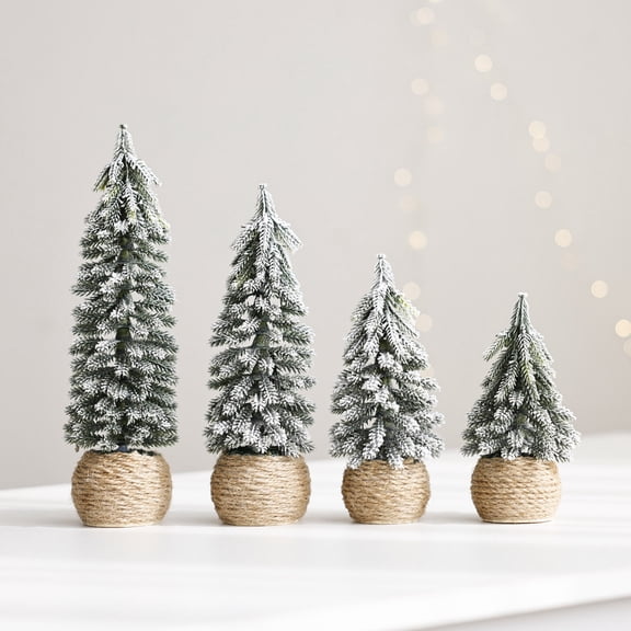 EclipseJewels Piece of Mini Artificial Christmas Trees 6-12 Inches with Snow Flocking, Small Tabletop Xmas Trees for Home Desk Craft Decor and Winter Village,B