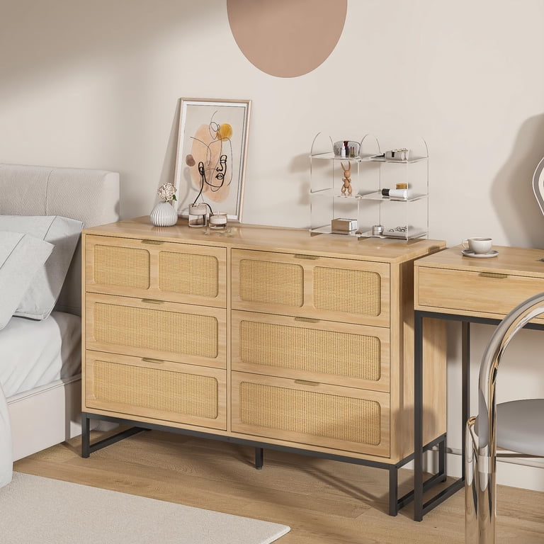 modern rattan dresser Mid-Century 3-Drawer Dressers Dark Acacia (Set of 2) Its the harmony of natural rattan drawer fronts and three spacious drawers on strong metal slides Rattan 6 Drawer Dresser, Chest