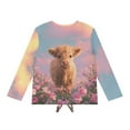 thumbnail image 5 of Xoenoiee Highland Cattle Flower Print Girls Casual Long Sleeve T-Shirt Fall Blouse for Girls Front Tie Tee Tops Round Neck Pullover Sweatshirt, 5-6 Year, 5 of 7