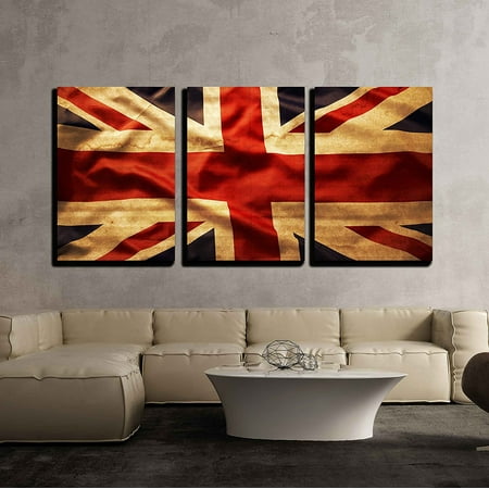 Union Jack Canvas - wall26 3 Piece Canvas Wall Art - Closeup of Grunge Union Jack Flag - Modern Home Decor Stretched and Framed Ready to Hang - 16