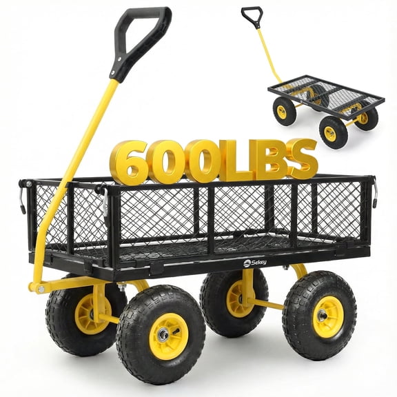 Sekey 600 lbs Steel Mesh Garden Cart, Removable Sides Convertible Flatbed, 10" Rubber Tires, Black