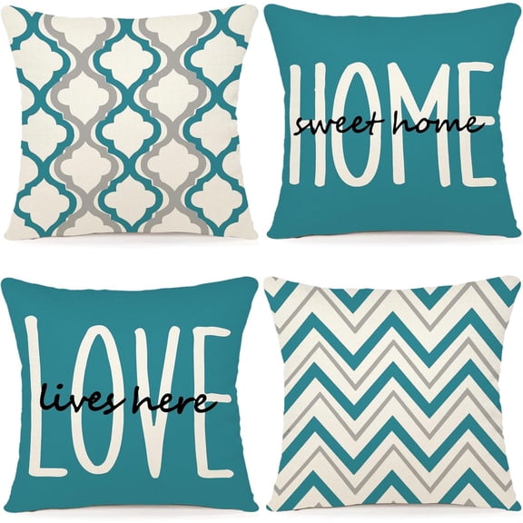 YCOLL Farmhouse Pillow Covers 16x16 Set of 4 Throw Pillow Covers Rustic Linen Decorative Pillows Square Cushion Covers for Couch Sofa Bedroom Home Decor