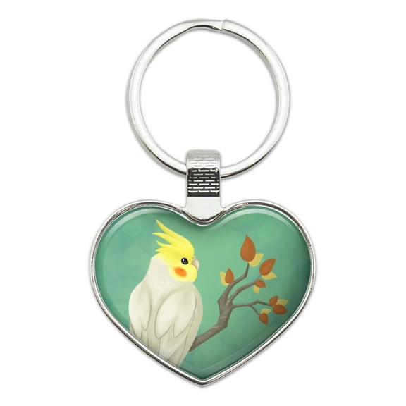 Charming Cockatiel Yellow Crest Heart Love Metal Keychain Key Chain Ring