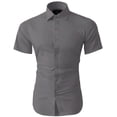 thumbnail image 2 of Ma Croix Mens Short Sleeve Slim Fit Button Down Solid Color Stretch Premium Dress Shirts, 2 of 4