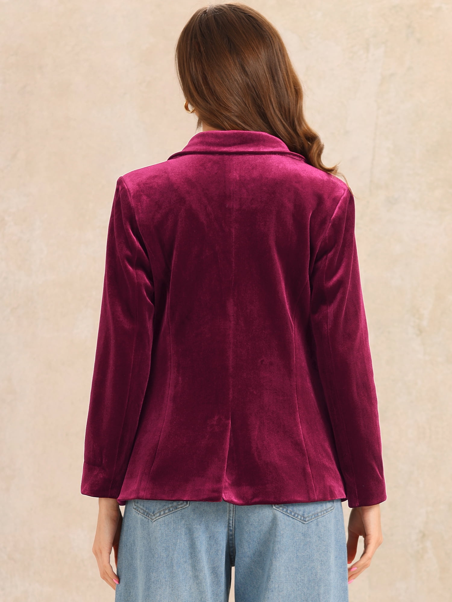 DARING DIVA Women's Velvet Notched Lapel Double Breasted Blazer Jacket XS Dark Red
