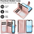 thumbnail image 4 of Allytechgroup Wallet Case for Apple iPhone 16, Multiple Cards Slots Zipper Pocket PU Leather with Stylish Pattern Hand Strap Flip Cover Phone Case for iPhone 16, Rosegold, 4 of 7