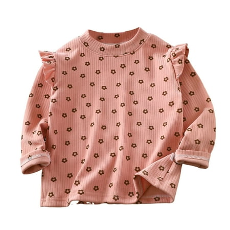 

kpmatpey Baby Girls Clothes Crewneck Ruffle Shoulder Long Sleeve Lightfleece Lined Thermals Tops Fall Warm Shirts