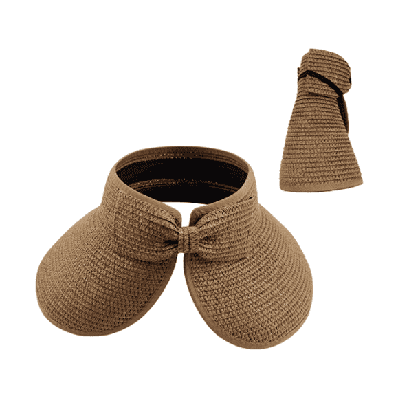TELOLY Sun Hat Summer Foldable Large Brim Straw Hat Beach Hat Bow Tie Adjustable Simple and Versatile Sun Hats for Women,Coffee