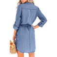 thumbnail image 3 of utcoco Women's Long Sleeve Tie Casual Button Down Jean Shirt Dress, 3 of 4