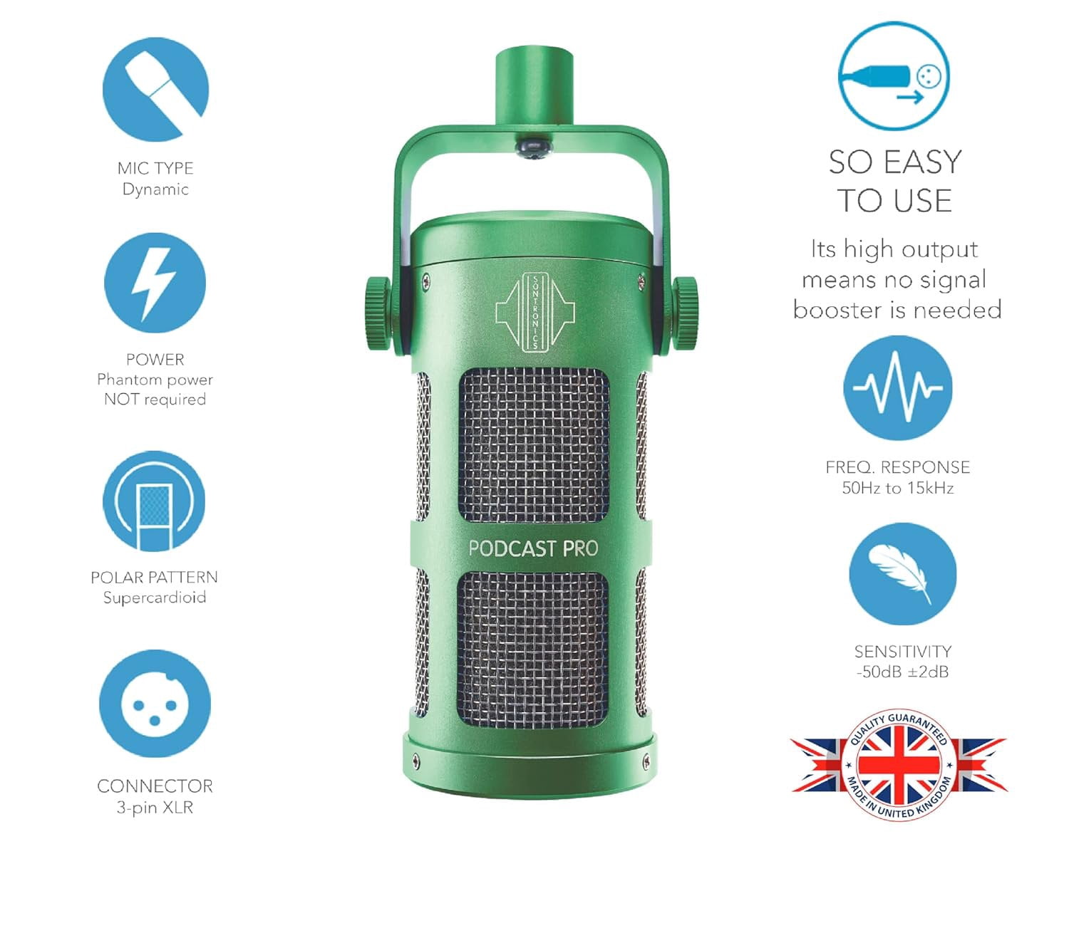 Sontronics Voicecasting Pack - Podcast / Streaming / Broadcast Microphone Set - GREEN
