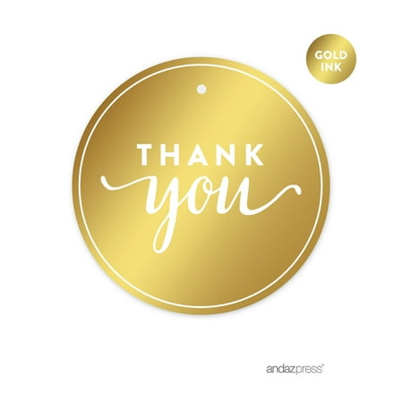 Metallic Tags - Thank You Gold Metallic Gold Round Favor Gift Thank You Tags, 24-Pack