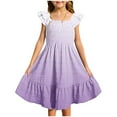 thumbnail image 3 of Mevxay Summer Girl's Dresses Gradient Square Neck Pleated Short Sleeveless Mini Sundresses for 4-17 Years Purple, 3 of 7