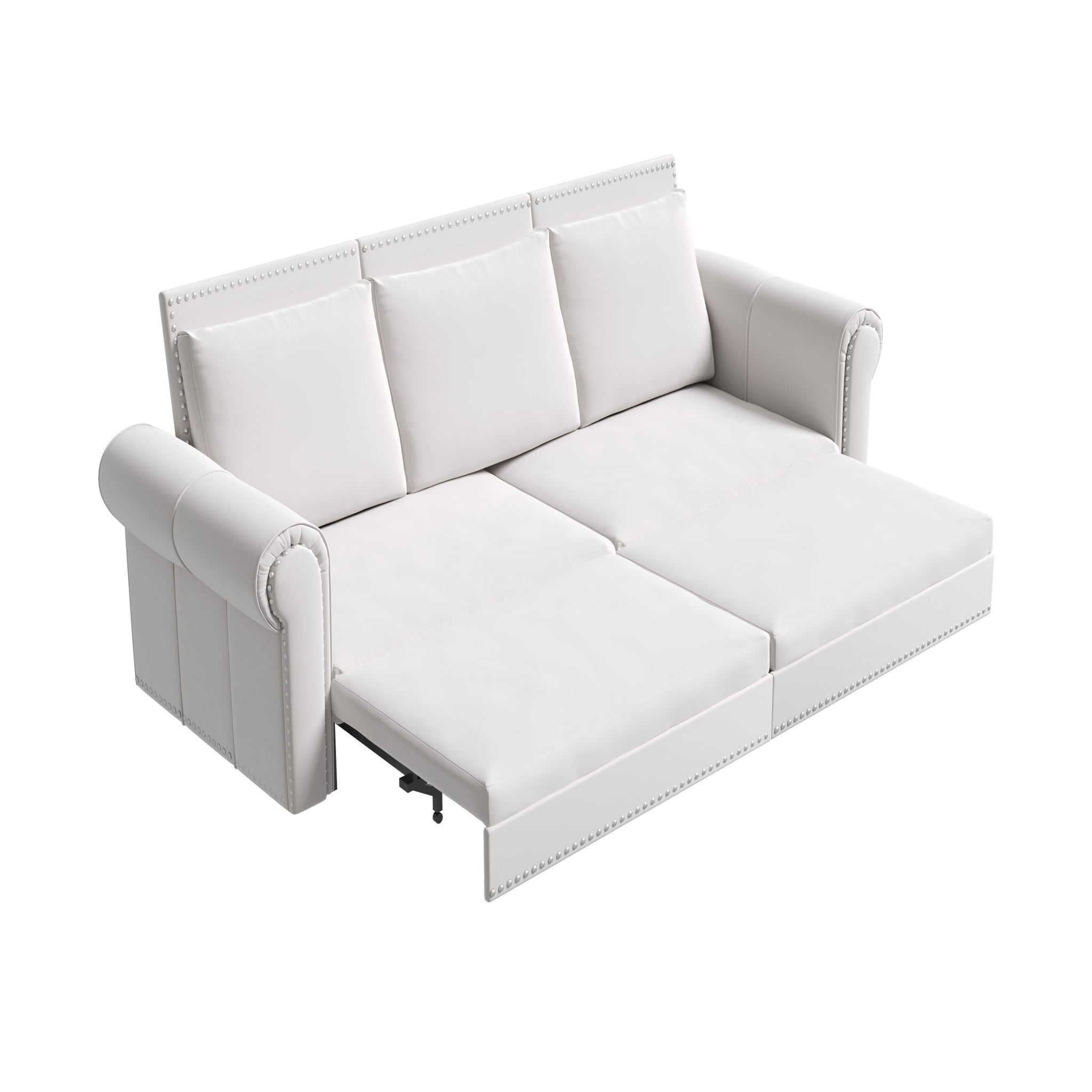 3-in-1 Convertible Velvet Sofa Bed, King Size Pull Out Sleeper Couch, White