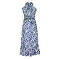 thumbnail image 5 of Wycnly Summer Dresses for Women Beach Boho Fashion Elastic Wasit Flowy Ruffle Swing Strap Tank Dresses 2025 Sleeveless Square Neck Floral Print Long Formal Dress Blue m, 5 of 6