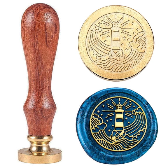 1pc Lighthouse Vintage Wax Seal Stamps Sea Waves Sealing Wax Stamps 25mm Removable Brass Head Stamp with Wooden Handle
