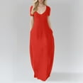 thumbnail image 2 of Summer Dresses For Women Solid Color V Neck Short Sleeve Casual Plus Size Maxi Dress Beachwear ,Red,M, 2 of 4