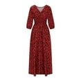 thumbnail image 3 of Plus Size Maxi Dress for Women Sexy Deep V Neck 3/4 Sleeve Boho Print Long Dress Wedding Party Casual Dress, 3 of 5