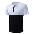 thumbnail image 2 of oqasdz Men T Shirts Knit Button Closure Short Sleeve Henley Shirt Top Patchwork Color Fashion Versatile Work Business Casual Summer T-Shirts, 2 of 4