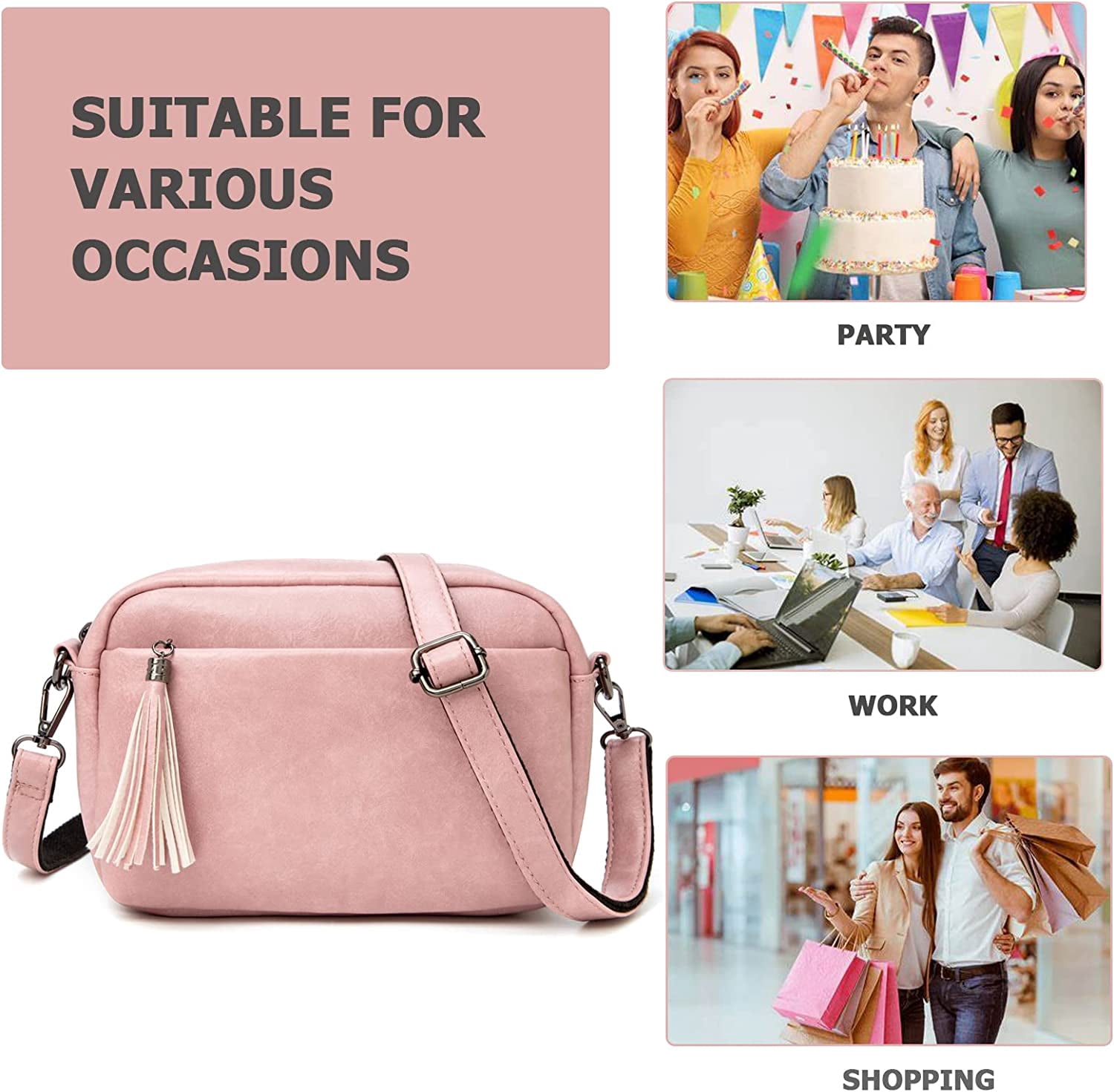 Lightweight Medium Crossbody Bag for Women, Camera Shoulder Purses Pocketbooks with Tassel and Triple Zipper Pocket