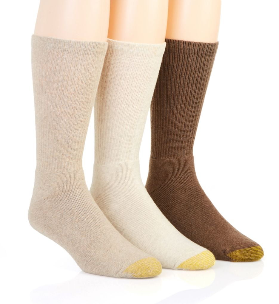 Men's Gold Toe 2306S Moisture Control Uptown Crew Socks 3 Pack (Stone