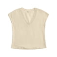 thumbnail image 4 of Craaazy Womens Spring And Summer Lace Trim Linen Top V-Neck Cap Sleeve Casual Blouse for Daily Wear Gifts, 4 of 8