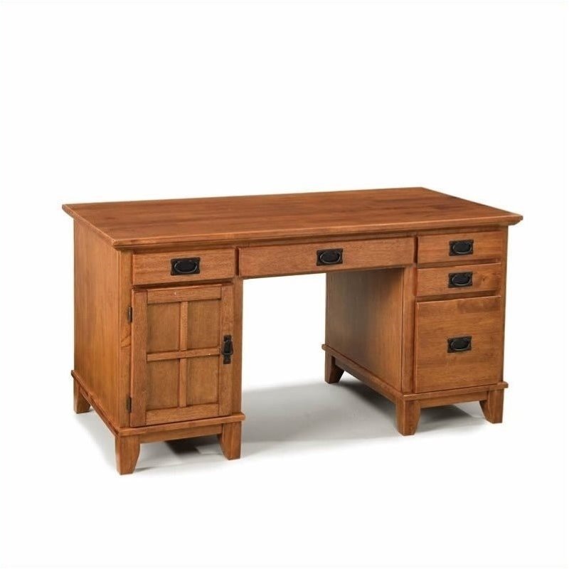 Bowery Hill Traditional Oak Corner Computer Desk - Wood Desk With Pull Out Keyboard Drawer