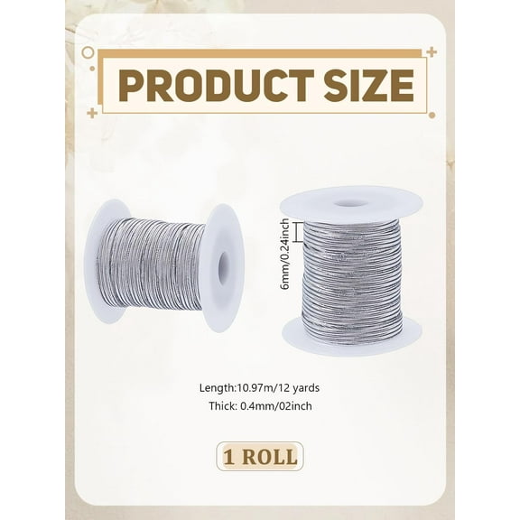 12 Yards Flat Elastic Cord/Band with Rubber Inside Webbing Garment Sewing Accessories with 1pc Plastic Spools Silver 6mm