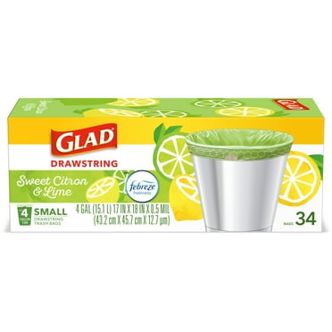 Glad Small Trash Bags, 4 Gallon, 34 Bags (OdorShield, Drawstring, Sweet Citron & Lime)