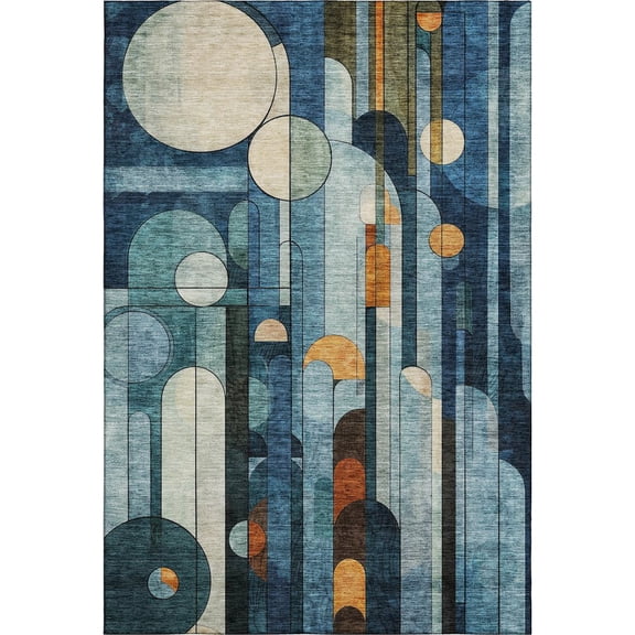 Addison Rugs Mayfield Premium Machine Washable Transitional Geometric Blue Rectangle Rug, 8' x 10'