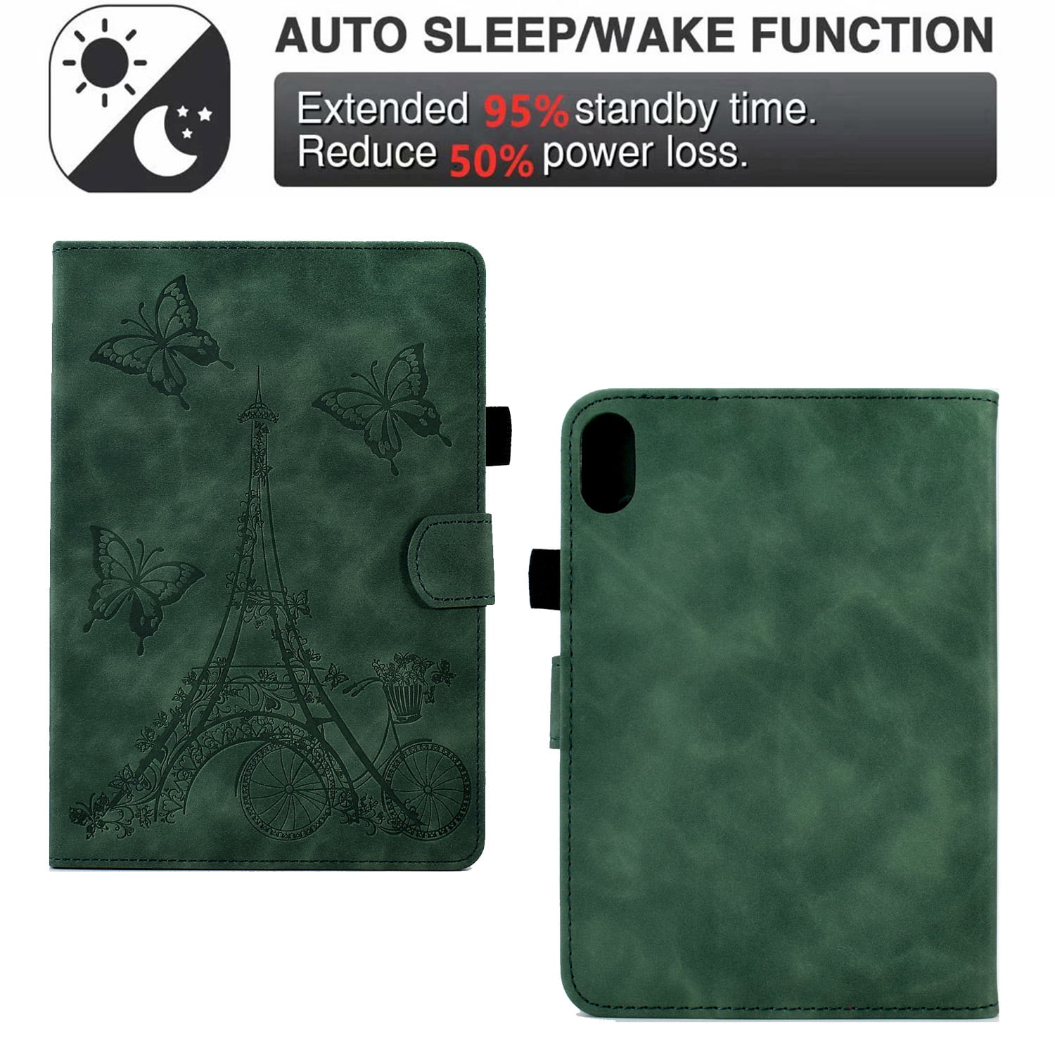Dteck for iPad 10th Generation Case 2022, iPad 10 th Gen 10.9 inch Protective Cover with Pencil Holder, Multi-Angle Viewing Stand, Card Slots, Folio Leather Cases with Embossed Butterfly,Green