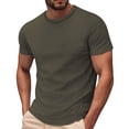 thumbnail image 2 of Domuza Men's Shirt Casual Short Sleeve Classic Knit Textured T-Shirt Summer Round Neck Solid Color Top Army Green L, 2 of 5