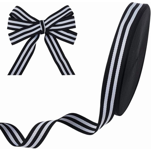 50 Yards Black Striped Fabric Grosgrain Ribbon 3/4 Inch Wide Black and White Striped Ribbon
