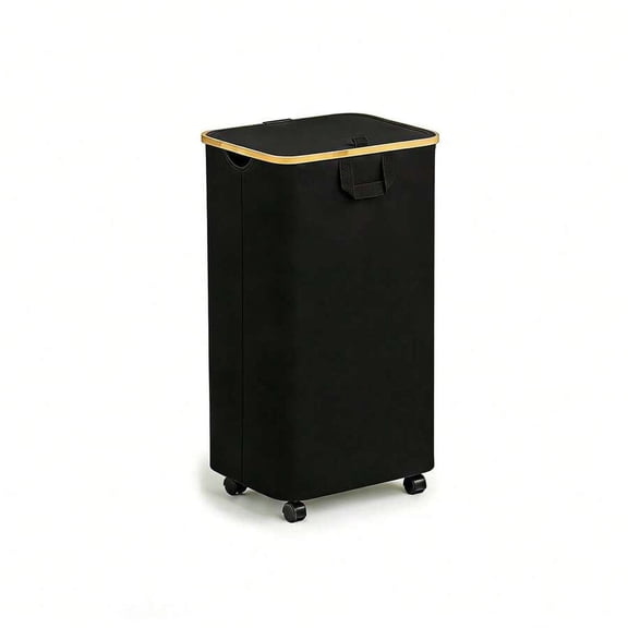 EASHZMFYTBF Laundry Hamper on Wheels 100L(26 Gal), Clothes Basket with Lid and Bamboo Handles,Laundry Hamper for Bedroom, Bathroom, Dorm, Laundry Room - Black