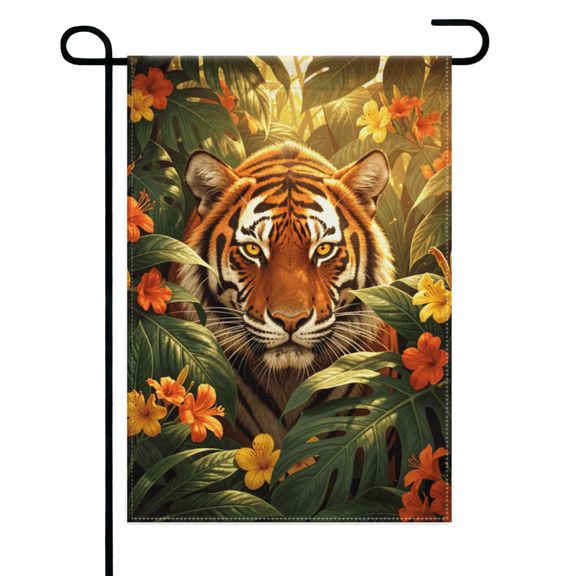 Wild Jungle Tiger Garden Flag 1218in Double Sided, Tropical Botanical Yard Banner, Unique Animal Themed Decor for Outdoor Lawn Patio Courtyard Rustic Natural Space