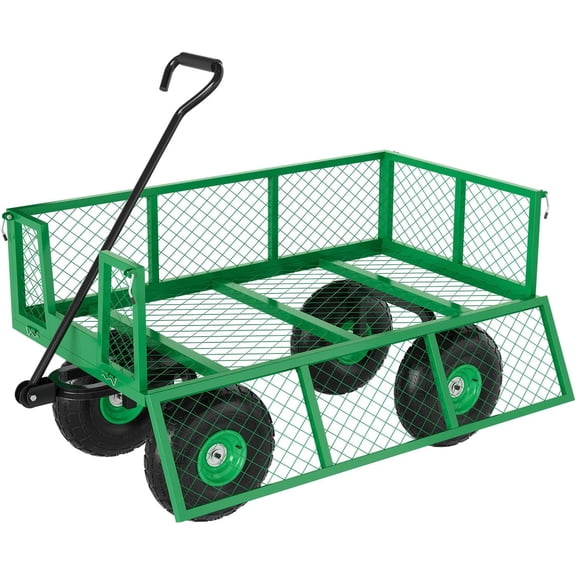 900-lb 4-cu ft 3-in-1 Heavy Duty Steel Garden Cart with 10-in Wheels Removable Sides 180 Rotating Handle Green