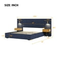 thumbnail image 4 of Aukfa Queen Size Upholstered Bed Frame with Nightstands and LED Lights, Platform Bed with Oversize Wingback Headboard, Blue, 4 of 8