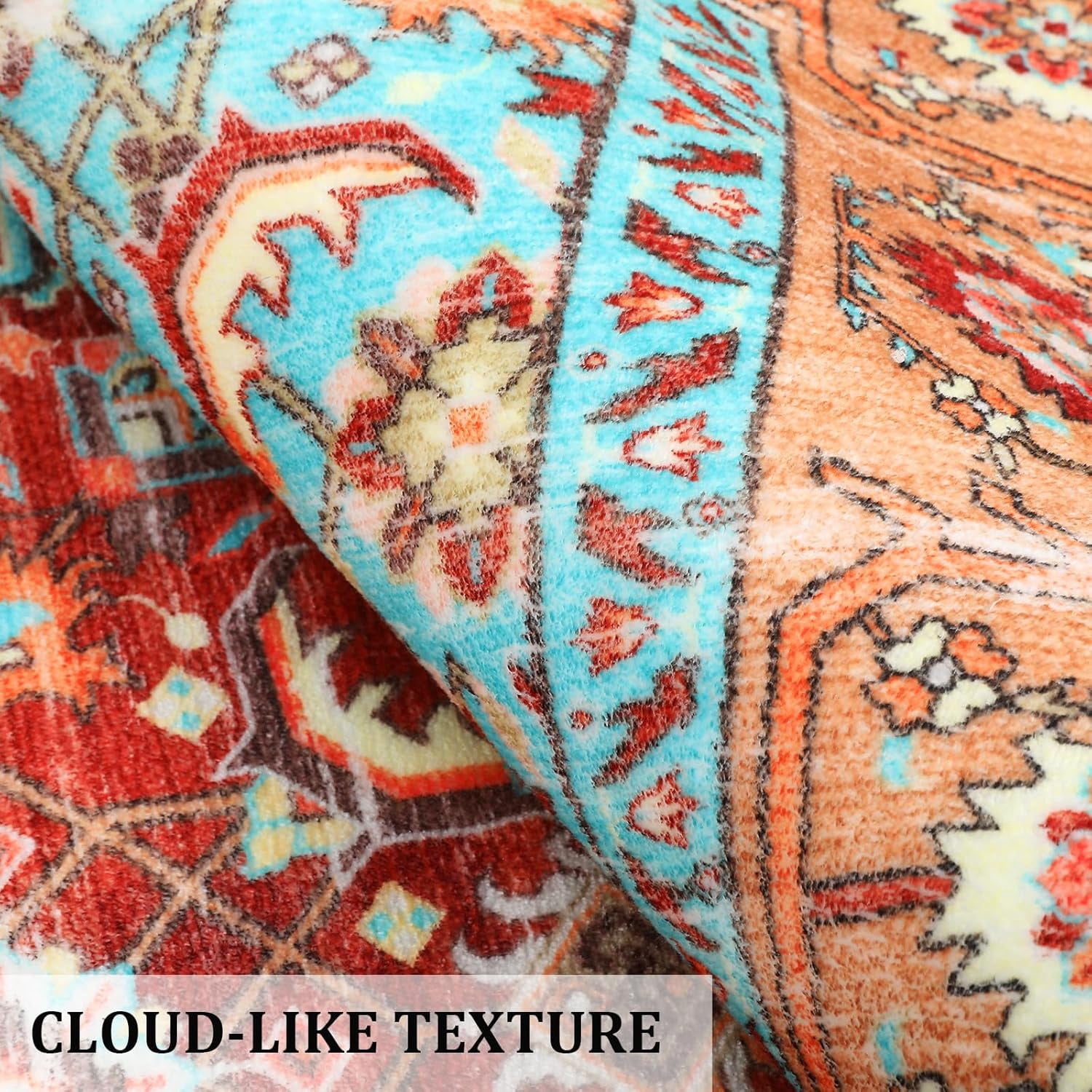 Tzou Persian Washable Rugs 6x9ft for Living Room(Red/Turquoise)