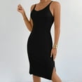 thumbnail image 6 of JGGSPWM Women's Solid Color V Neck Knitted Top Summer Camisole Midi Dress with Side Slit Black L, 6 of 7